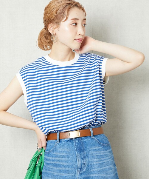 FREAK'S STORE(フリークスストア)の「【WEB限定】ノースリーブTシャツ(Tシャツ/カットソー・レディース・ブラック/オフホワイト/ナチュラル/マスタード/グレー/ベージュ/ブラウン/レッド/ブルー/ストライプ/ピンク・フリ-)」の7枚目の写真