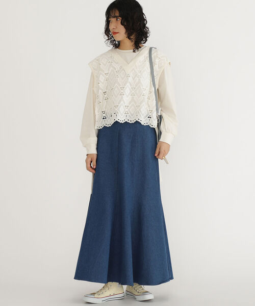 BEAMS HEART（ビームスハート）の「BEAMS HEART / デニム マーメイド スカート（スカート・レディース・インディゴブルー/ホワイト系その他5/ブルー系その他4・FREE）」の6枚目の写真