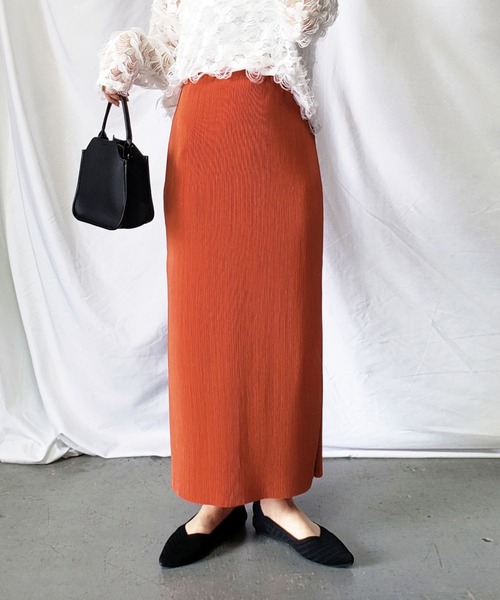 me+em select（ミームセレクト）の「【 新色追加１２色展開  / セルフカット 】ハイウエストロングプリーツタイトスカート（スカート・レディース・ブラック/オレンジ/グリーン/アイボリー/グリーン系その他/ピンク系その他/ダークグリーン/テラコッタ/マスタード/ライム/ブルー系その他/ピンク系その他2・MEDIUM）」の12枚目の写真