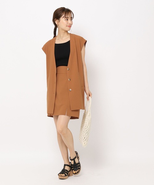 mysty woman（ミスティウーマン）の「ノーカラーミドルジレ 285439（ベスト・レディース・ダークブラウン/ベージュ/ダークオレンジ・FREE）」の7枚目の写真