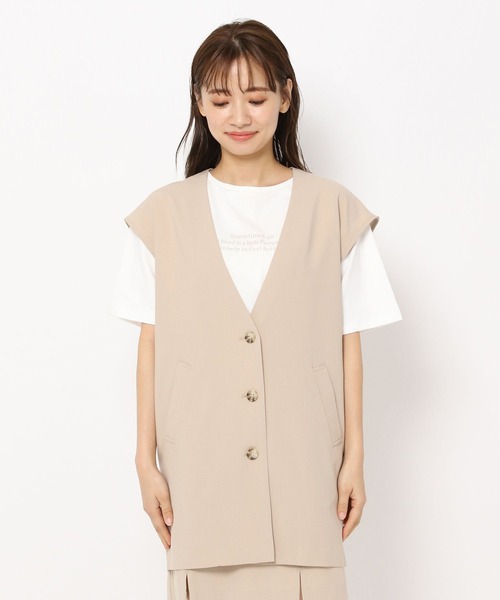 mysty woman（ミスティウーマン）の「ノーカラーミドルジレ 285439（ベスト・レディース・ダークブラウン/ベージュ/ダークオレンジ・FREE）」の8枚目の写真