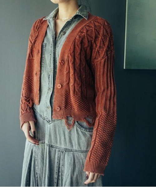 MARTE(マルテ)の「Damage Wash Knit Cardigan(カーディガン/ボレロ・レディース・オレンジ/ブルー・FREE)」の14枚目の写真