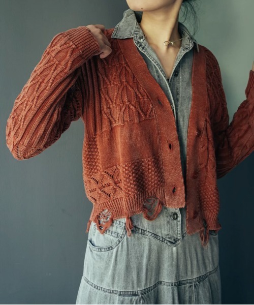MARTE(マルテ)の「Damage Wash Knit Cardigan(カーディガン/ボレロ・レディース・オレンジ/ブルー・FREE)」の15枚目の写真