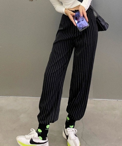 MANGROVE（マングローブ）の「ストライプパンツ（スラックス・レディース・ブラック/ベージュ・LARGE/MEDIUM）」の5枚目の写真
