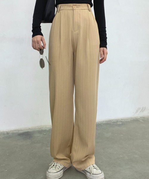 MANGROVE（マングローブ）の「ストライプパンツ（スラックス・レディース・ブラック/ベージュ・LARGE/MEDIUM）」の4枚目の写真