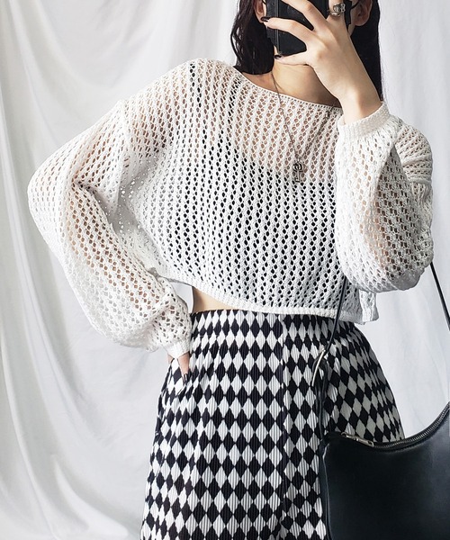 セール】【 7color 】ショート丈メッシュクロシェ透かし編み