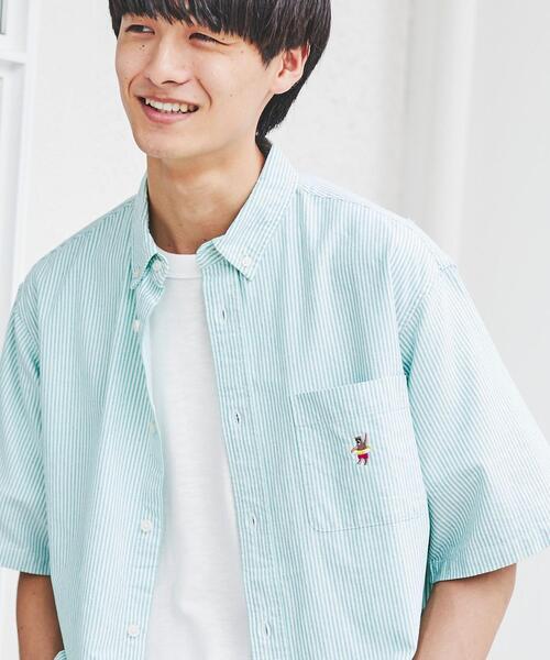 coen(コーエン)の「ワンポイント刺繍サマーベア刺繍オックスボタンダウン半袖シャツ(シャツ/ブラウス・メンズ・ホワイト/ライトブルー/イエロー/ダークグレー/ケリー/コバルトブルー・SMALL/MEDIUM/LARGE/X-LARGE)」の4枚目の写真