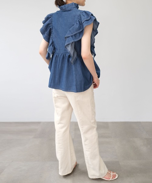 ＡＮＤＪ（アンドジェイ）の「6.5ozデニムフリルノースリーブブラウス（シャツ/ブラウス・レディース・ネイビー/ブルー・M）」の11枚目の写真