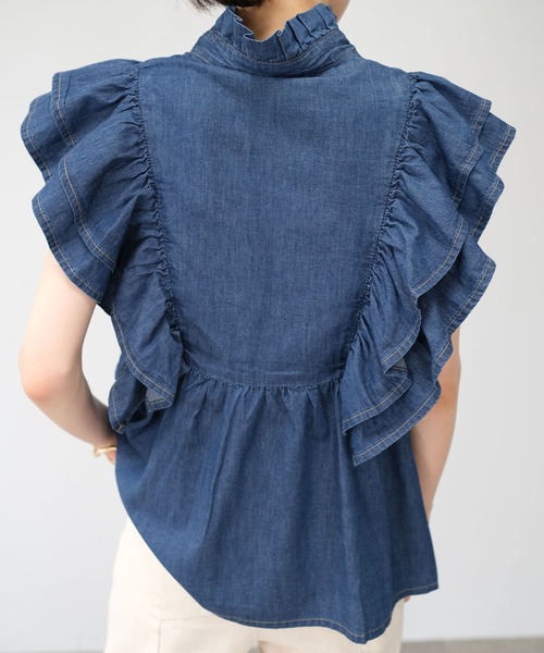 ＡＮＤＪ（アンドジェイ）の「6.5ozデニムフリルノースリーブブラウス（シャツ/ブラウス・レディース・ネイビー/ブルー・M）」の17枚目の写真
