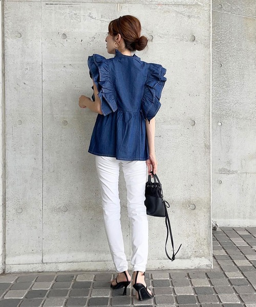 ＡＮＤＪ（アンドジェイ）の「6.5ozデニムフリルノースリーブブラウス（シャツ/ブラウス・レディース・ネイビー/ブルー・M）」の21枚目の写真