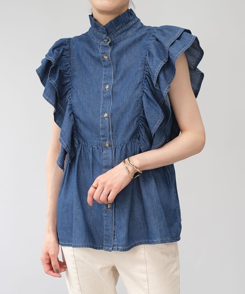 ＡＮＤＪ（アンドジェイ）の「6.5ozデニムフリルノースリーブブラウス（シャツ/ブラウス・レディース・ネイビー/ブルー・M）」の20枚目の写真