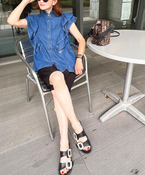 ＡＮＤＪ（アンドジェイ）の「6.5ozデニムフリルノースリーブブラウス（シャツ/ブラウス・レディース・ネイビー/ブルー・M）」の19枚目の写真