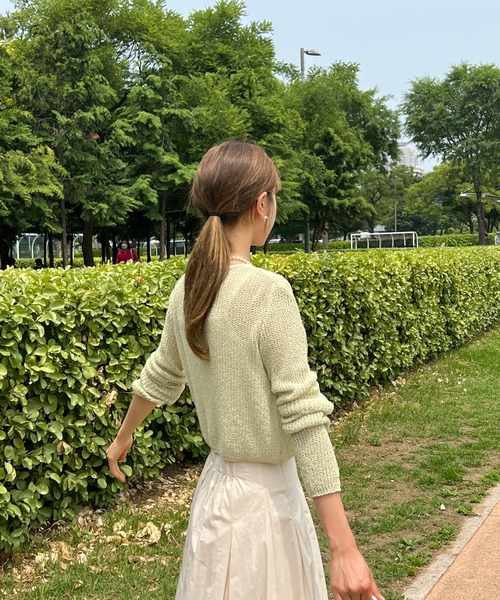 by muni:r(バイ ムニール)の「【お気に入り登録数3.4万突破!】シースルーカラークロップドガーディガン(ニット/セーター・レディース・ネイビー/ピンク/グリーン/アイボリー・FREE)」の19枚目の写真