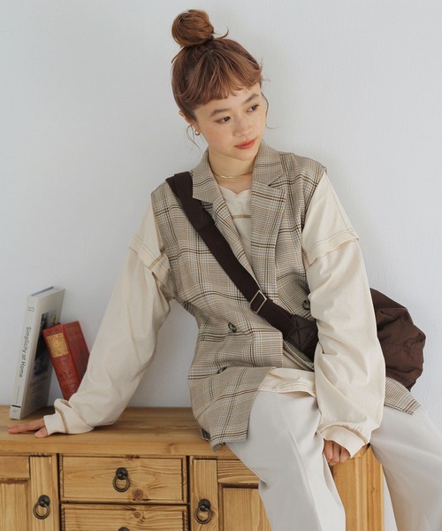 Crisp（クリスプ）の「ダブルボタンチェックジレ（ベスト・レディース・ベージュ/グレー・FREE）」の22枚目の写真