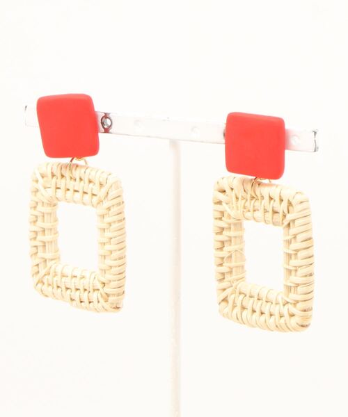 tone(トーン)の「【atelier*mio】クレイ × ラタン pierce(ピアス(両耳用)・レディース・ブラック/レッド/イエロー/ブルー/グリーン・FREE)」の5枚目の写真