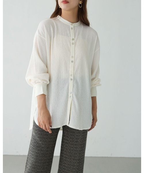 HER CLOSET（ハークローゼット）の「【shemoshelly】クリンクル ダブルボタンシャツブラウス（Tシャツ/カットソー・レディース・ブラック/ベージュ/オフホワイト・M）」の2枚目の写真