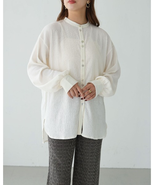 HER CLOSET（ハークローゼット）の「【shemoshelly】クリンクル ダブルボタンシャツブラウス（Tシャツ/カットソー・レディース・ブラック/ベージュ/オフホワイト・M）」の15枚目の写真