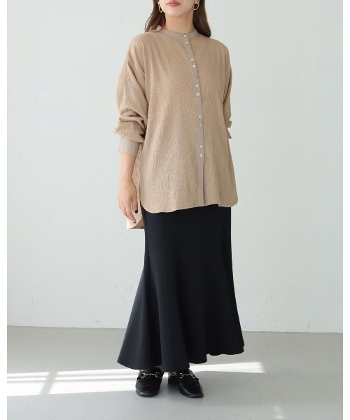 HER CLOSET（ハークローゼット）の「【shemoshelly】クリンクル ダブルボタンシャツブラウス（Tシャツ/カットソー・レディース・ブラック/ベージュ/オフホワイト・M）」の7枚目の写真