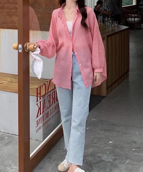 FRAMeWORK 24SSラミースタンドブルゾンシアーシャツ 130-150cm】程よい肌見せが叶う クロップドシアーシャツ（シャツ