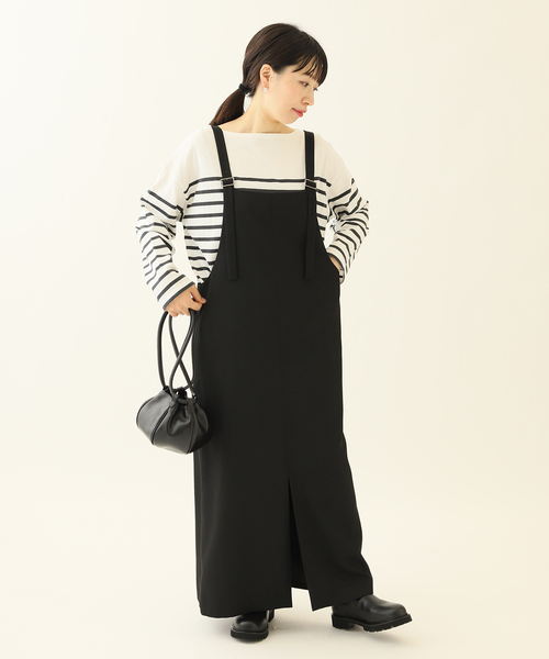 journal standard L'essage（ジャーナルスタンダードレサージュ）の「カルゼストライプ/TWカルゼ ジャンパーワンピース（ワンピース・レディース・ブラック/ネイビー・FREE）」の6枚目の写真