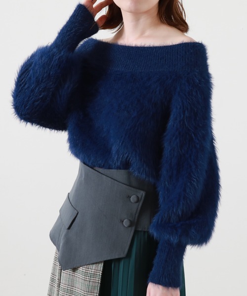 Cheek(チーク)の「シャギーオフショルニットプルオーバー(ニット/セーター・レディース・ネイビー/オレンジ/グリーン・MEDIUM)」の22枚目の写真