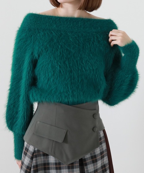 Cheek(チーク)の「シャギーオフショルニットプルオーバー(ニット/セーター・レディース・ネイビー/オレンジ/グリーン・MEDIUM)」の14枚目の写真