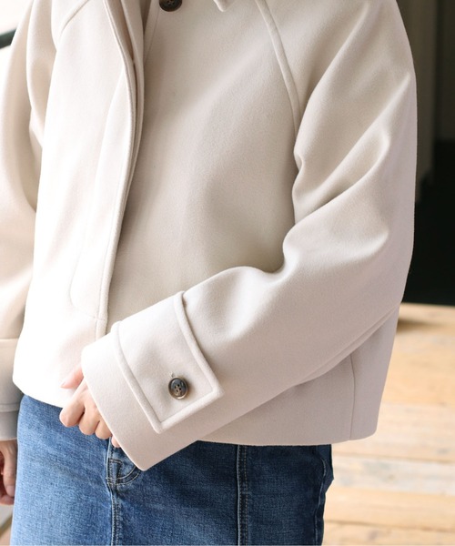 cepo(セポ)の「カットメルトン ショートジャケット(ステンカラーコート・レディース・ブラウン/グレー/オフホワイト・M)」の14枚目の写真