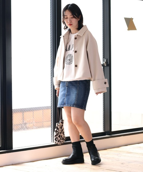 cepo(セポ)の「カットメルトン ショートジャケット(ステンカラーコート・レディース・ブラウン/グレー/オフホワイト・M)」の7枚目の写真