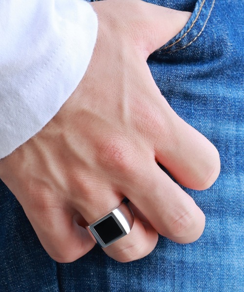 Ayler(アイラー)の「【Ayler】square top ring スクエアトップリング Ay-026(リング・メンズ・シルバー×ブラック・17号/15号)」の12枚目の写真