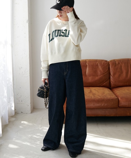 DISCOAT（ディスコート）の「カレッジショート丈スウエット（スウェット・レディース・ネイビー/オフホワイト/ライトベージュ・FREE）」の5枚目の写真