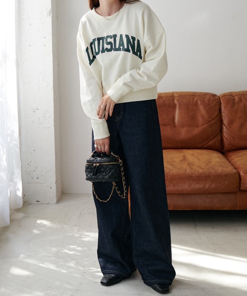 DISCOAT（ディスコート）の「カレッジショート丈スウエット（スウェット・レディース・ネイビー/オフホワイト/ライトベージュ・FREE）」の4枚目の写真