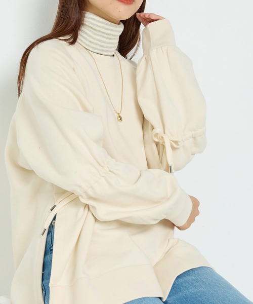 OMNES（オムネス）の「裏毛スウェット袖リボンプルオーバー（Tシャツ/カットソー・レディース・アイボリー/ブラック/ライトグレー・FREE）」の8枚目の写真