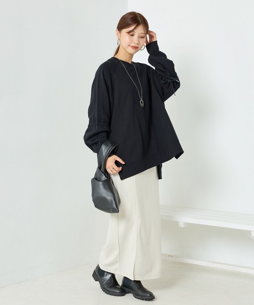 OMNES（オムネス）の「裏毛スウェット袖リボンプルオーバー（Tシャツ/カットソー・レディース・アイボリー/ブラック/ライトグレー・FREE）」の9枚目の写真