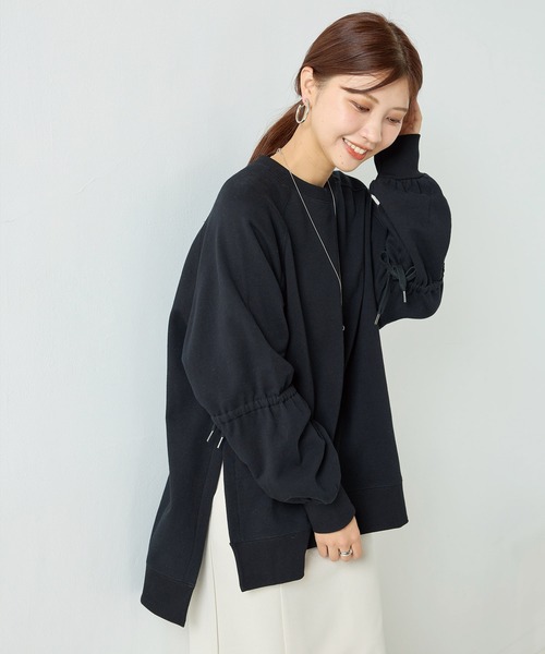 OMNES（オムネス）の「裏毛スウェット袖リボンプルオーバー（Tシャツ/カットソー・レディース・アイボリー/ブラック/ライトグレー・FREE）」の12枚目の写真