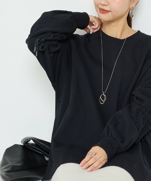 OMNES（オムネス）の「裏毛スウェット袖リボンプルオーバー（Tシャツ/カットソー・レディース・アイボリー/ブラック/ライトグレー・FREE）」の13枚目の写真