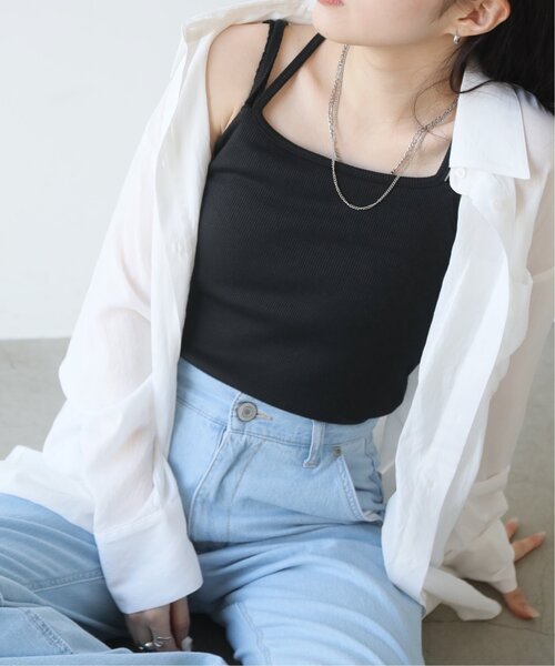 RAY CASSIN(レイカズン)の「前後2wayリブキャミ(キャミソール・レディース・ブラック/ブラウン/オフホワイト/ベージュ・FREE)」の5枚目の写真