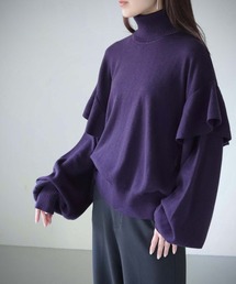 【cheriella】WEB限定ドロップショルダーフリルタートルネックニット