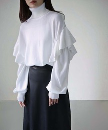 【cheriella】WEB限定ドロップショルダーフリルタートルネックニット