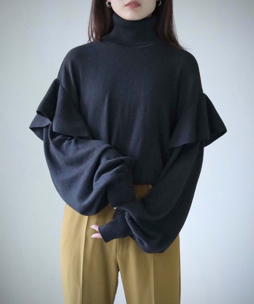 cheriella(シェリエラ)の「【cheriella】WEB限定ドロップショルダーフリルタートルネックニット(ニット/セーター・レディース・グリーン/ホワイト/パープル/ブラック・M)」の14枚目の写真