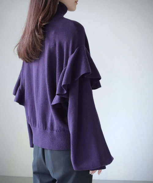 cheriella(シェリエラ)の「【cheriella】WEB限定ドロップショルダーフリルタートルネックニット(ニット/セーター・レディース・グリーン/ホワイト/パープル/ブラック・M)」の17枚目の写真