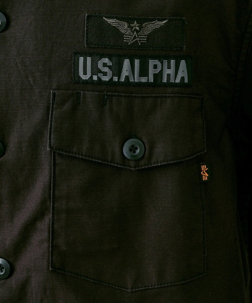 Alpha Industries（アルファインダストリーズ）の「パッチドミリタリーシャツジャケット（シャツ/ブラウス・メンズ・ブラック/グリーン・MEDIUM/LARGE/X-LARGE）」の9枚目の写真