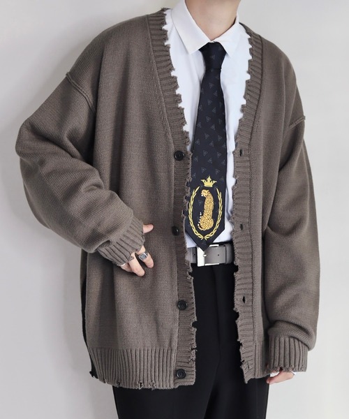 coen by Mr.SZK(コーエンバイミスタースズキ)の「サイドライン ダメージカーディガン【coen × Mr.SZK】(カーディガン/ボレロ・メンズ・グレー/グリーン/コバルトブルー・S/M/L)」の12枚目の写真