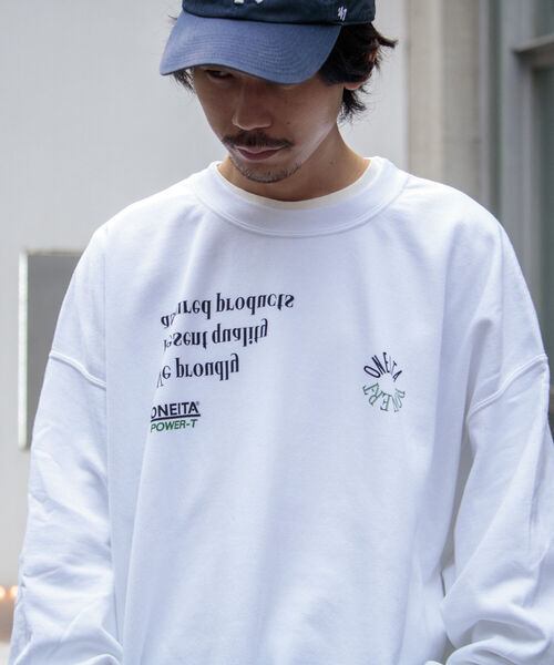 GLOSTER(グロスター)の「【ONEITA×GLOSTER】ワイド&ショート クルーネック ロゴスウェット 裏起毛(スウェット・メンズ・グレー/オフホワイト/ブラック・M/L)」の2枚目の写真