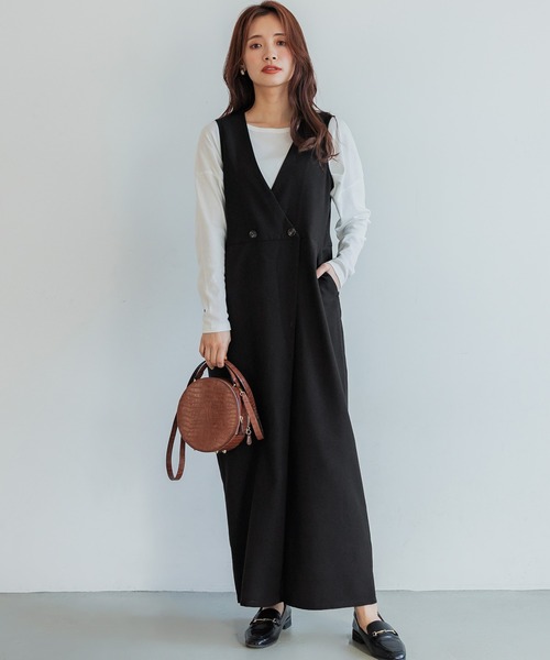 coca(coca)(コカ)の「ウールタッチカルゼオールインワン(つなぎ/オールインワン・レディース・ブラック・ONE SIZE)」の1枚目の写真