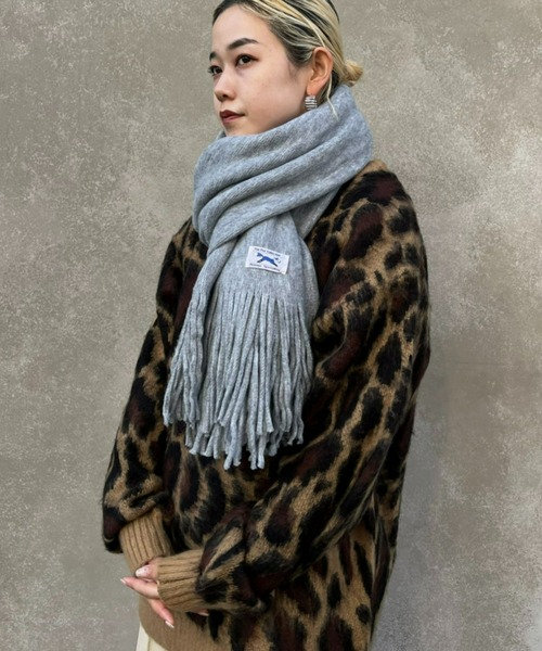 ベージュ フリンジ付きマフラー ウール 起毛フェイクウールフリンジボリュームマフラー[fo1250