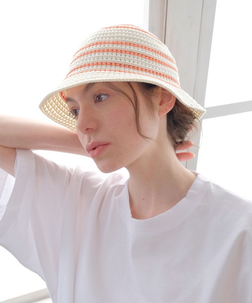 FRUIT OF THE LOOM(フルーツオブザルーム)の「【FRUIT OF THE LOOM】LINE KNIT BUCKET HAT/バケットハット(ハット・メンズ・アイボリー/ブラウン/ブラック/ベージュ/グレー・FREE)」の2枚目の写真