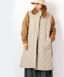 Chumandor ノーカラーキルト×ボア切替コート