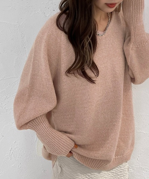 apres jour mignon(アプレジュールミニョン)の「Vネックチュニックニット【ZOZOTOWN限定アイテム】(ニット/セーター・レディース・ベージュ/ピンク系その他/グリーン・X-LARGE/フリー)」の3枚目の写真