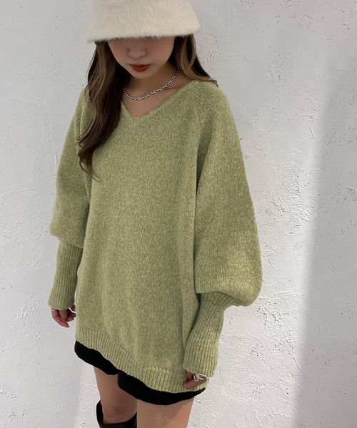 apres jour mignon(アプレジュールミニョン)の「Vネックチュニックニット【ZOZOTOWN限定アイテム】(ニット/セーター・レディース・ベージュ/ピンク系その他/グリーン・X-LARGE/フリー)」の11枚目の写真