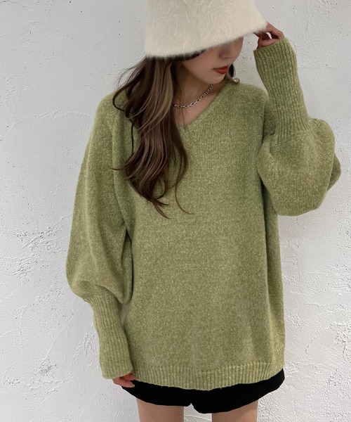 apres jour mignon(アプレジュールミニョン)の「Vネックチュニックニット【ZOZOTOWN限定アイテム】(ニット/セーター・レディース・ベージュ/ピンク系その他/グリーン・X-LARGE/フリー)」の12枚目の写真